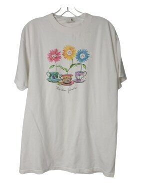 North West Blue Tea Time Friends Graphic T-Shirt XL Vintage Made In USA